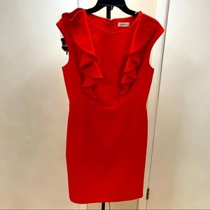 Calvin Klein red dress with ruffles